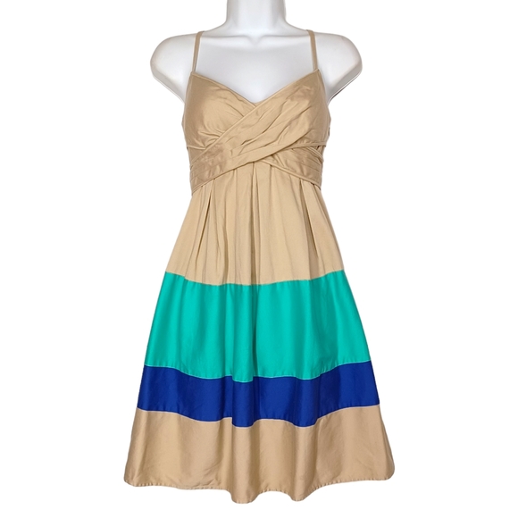 Jessica Simpson Dresses & Skirts - JESSICA SIMPSON Blue Mint Tan Stripe Print Sleeveless A-Line Stretchy Dress 8 M